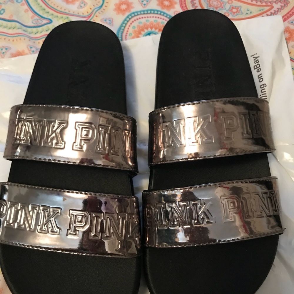 Pink rose gold double strap slides size m 7/8